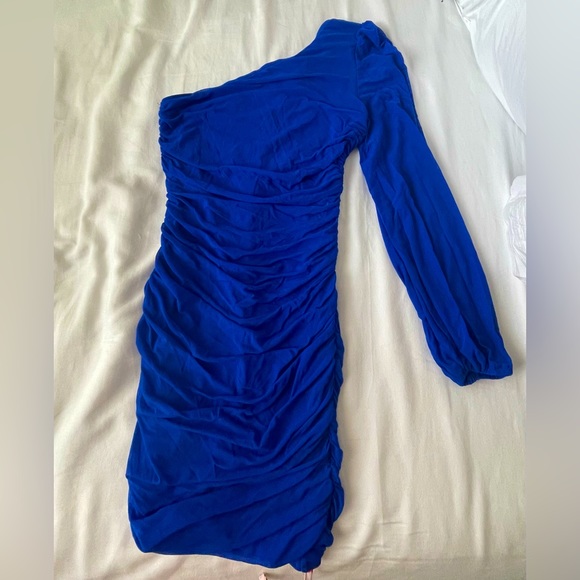 Royal Blue Sinched One-Shoulder Dress - Picture 1 of 3